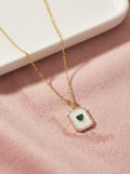 Emerelle Green Heart Halo Necklace – Gold Anti-Tarnish Statement Pendant