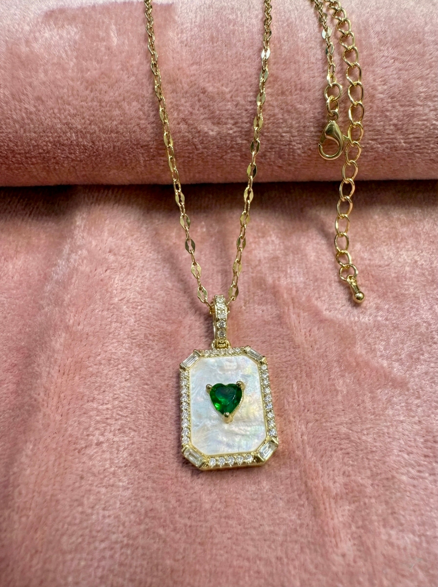Emerelle Green Heart Halo Necklace – Gold Anti-Tarnish Statement Pendant