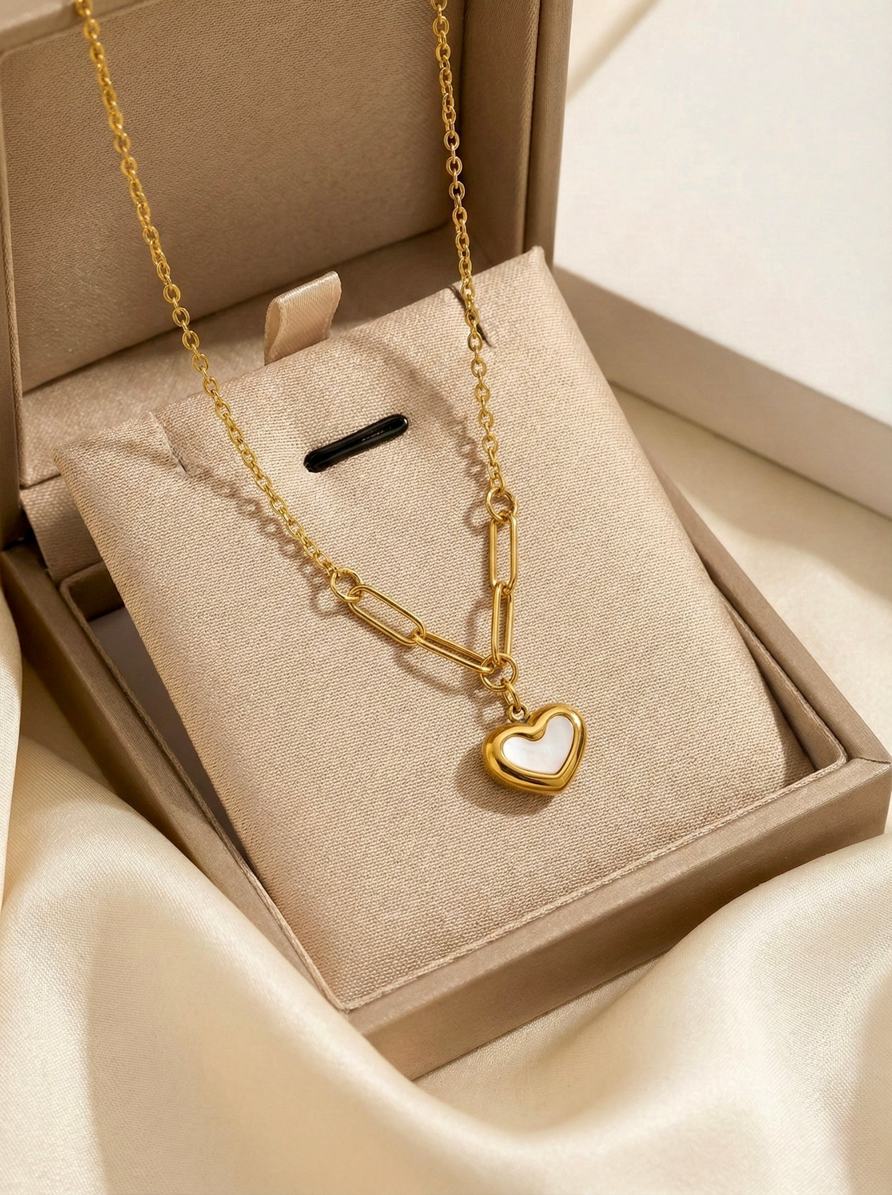 Anti-tarnish white heart pendant necklace with white enamel by Sajheera