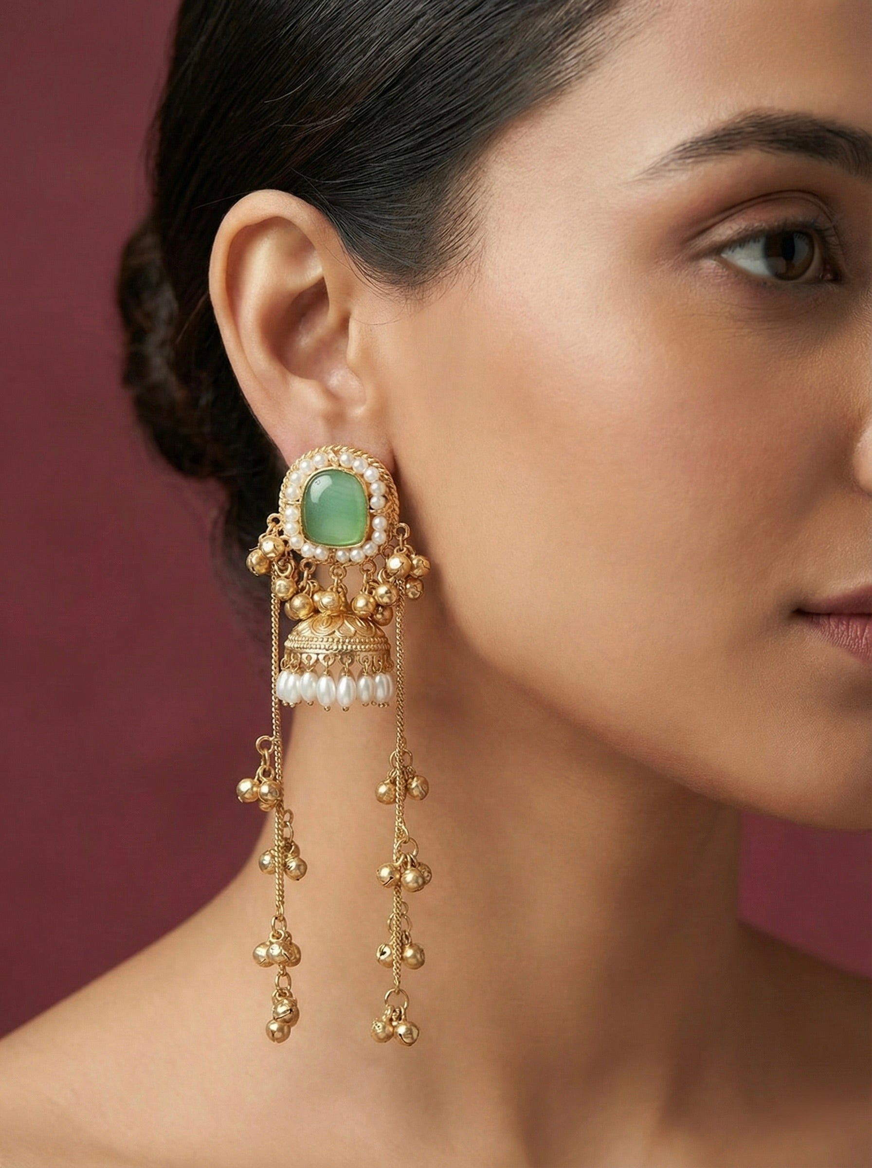 Regal Mint Green Bridal Jhumar Earrings – Traditional Indian Festive Jewellery