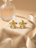 Aurelisse Bloom gold floral stud earrings with anti-tarnish finish by Sajheera