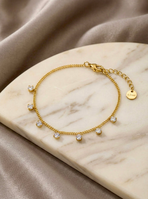 Aurelle CZ drop bracelet in gold anti-tarnish finish by Sajheera