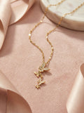 Aurethia butterfly drop necklace in gold with sparkling CZ stones and anti-tarnish finish
