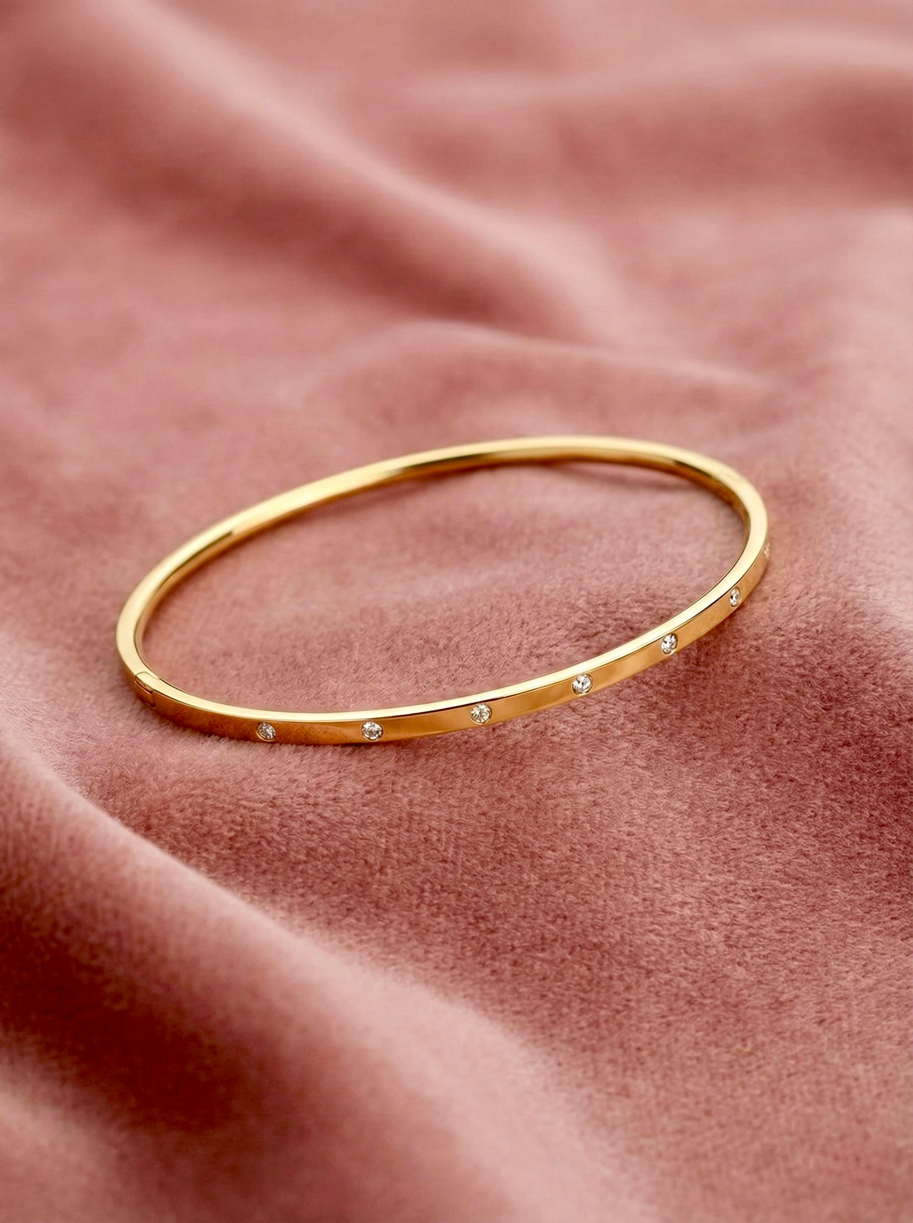 Averis Halo gold CZ bangle with anti-tarnish finish by Sajheera