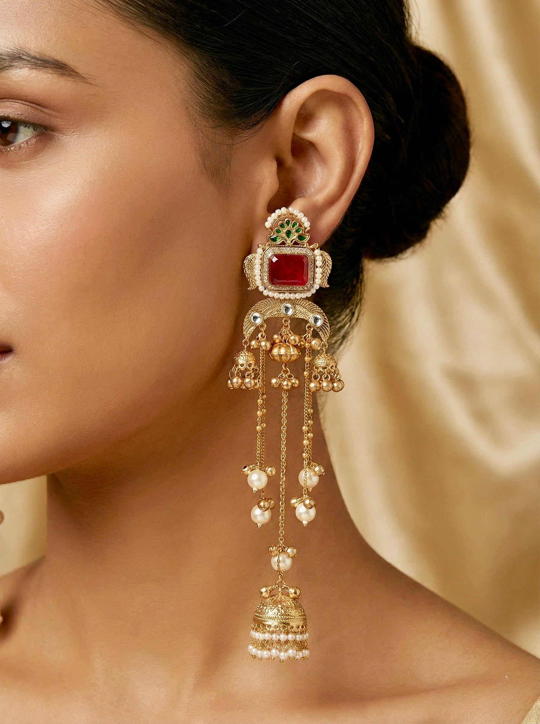 Bridal Jhoomar Passa with Pearl Chains Traditional Indian Wedding Jewelry