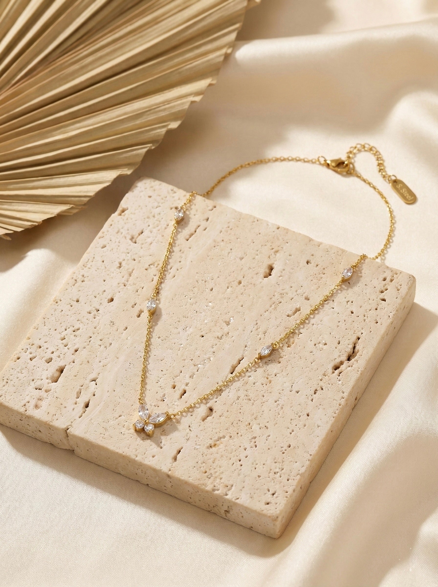 Elira butterfly necklace in gold with anti-tarnish finish and delicate sparkling stones