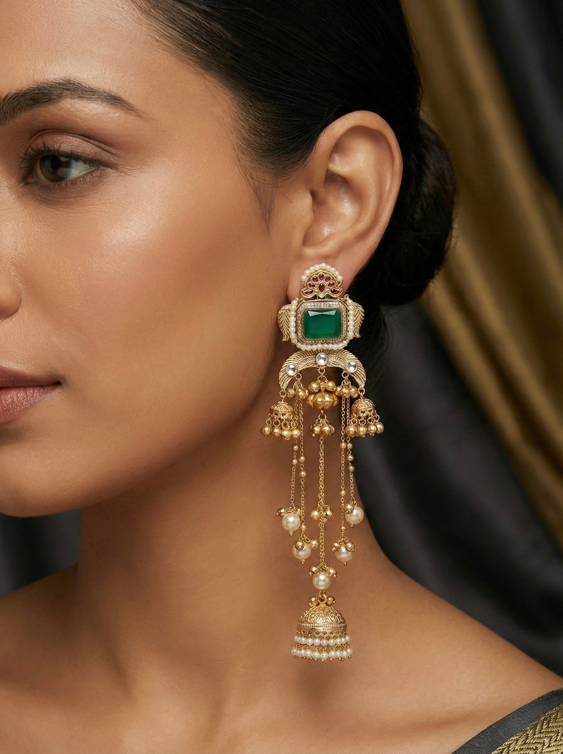 Bridal Jhoomar Passa with Pearl Chains Traditional Indian Wedding Jewelry