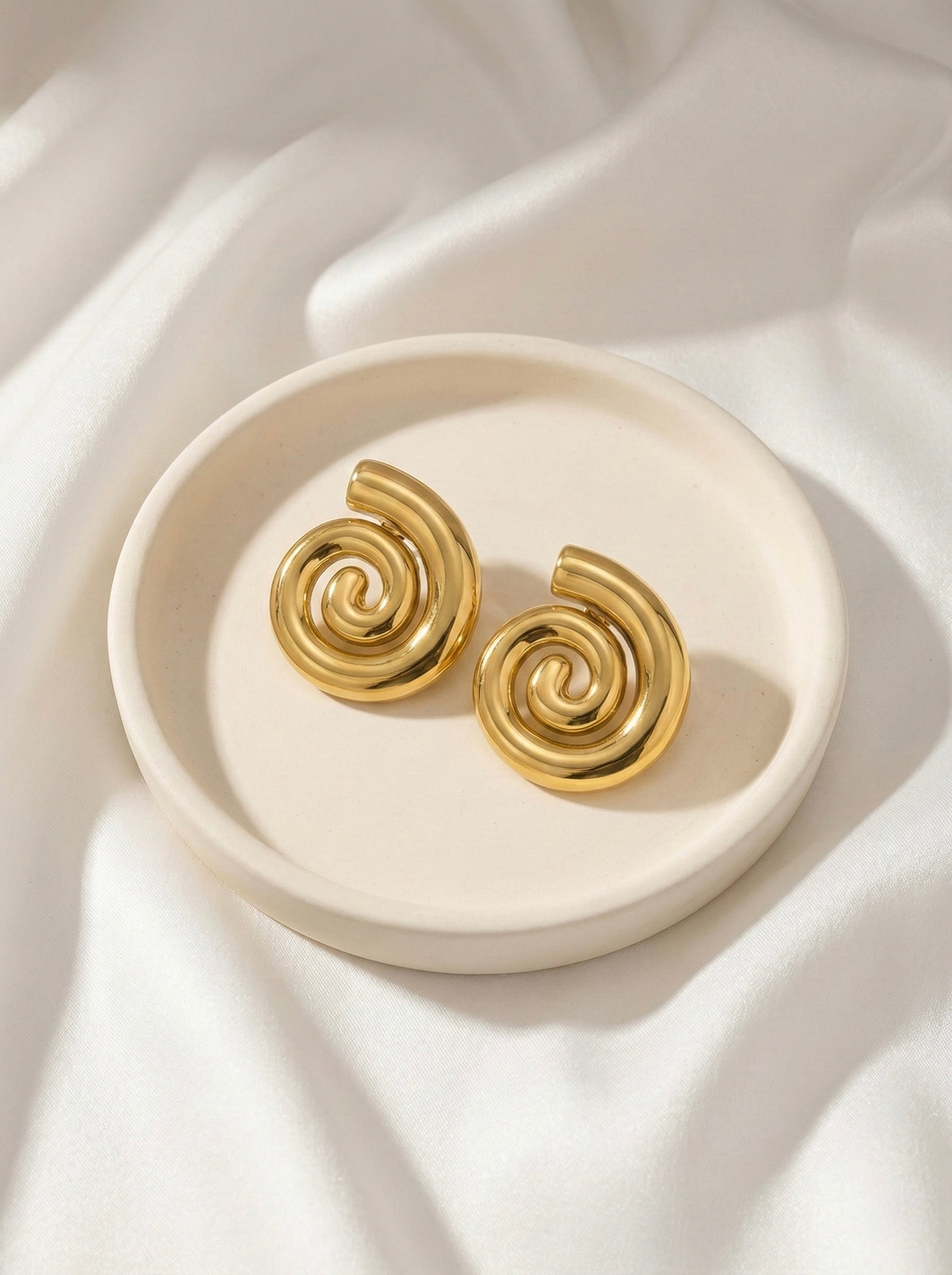 Helix spiral gold stud earrings with anti-tarnish finish for women
