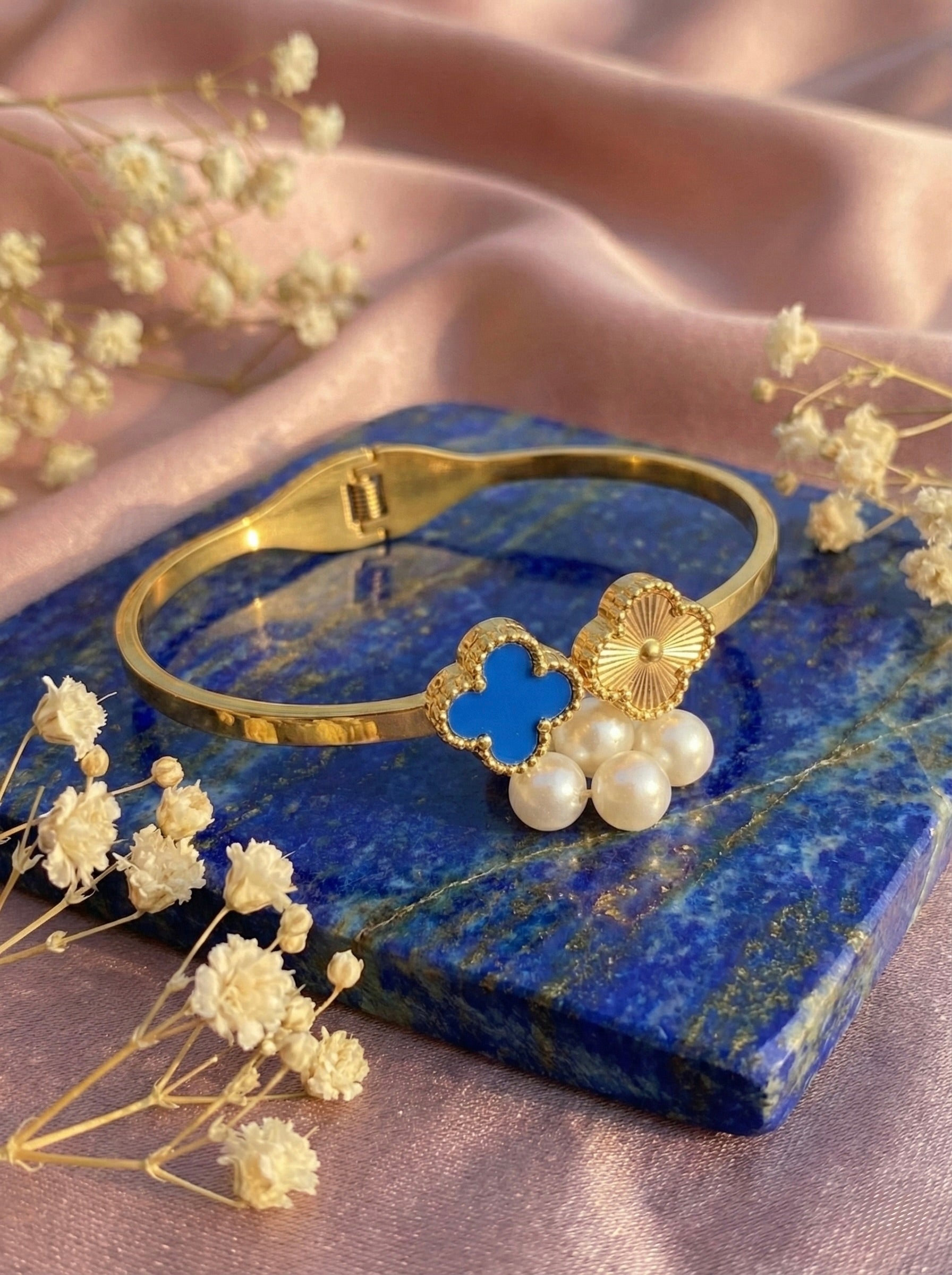 Side view of Nolira anti-tarnish gold adjustable cuff bracelet for women