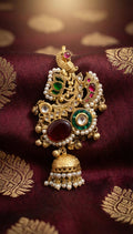 Regal Peacock Meenakari Jhumka Earrings with Multicolour Kundan & Pearl Bridal Dangler