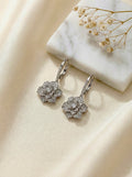Roselle Bloom silver CZ floral drop earrings with anti-tarnish finish and sparkling cubic zirconia stones