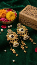 Royal Peacock Kundan Jhumar Earrings with Antique Gold, Pearls & Ghungroo