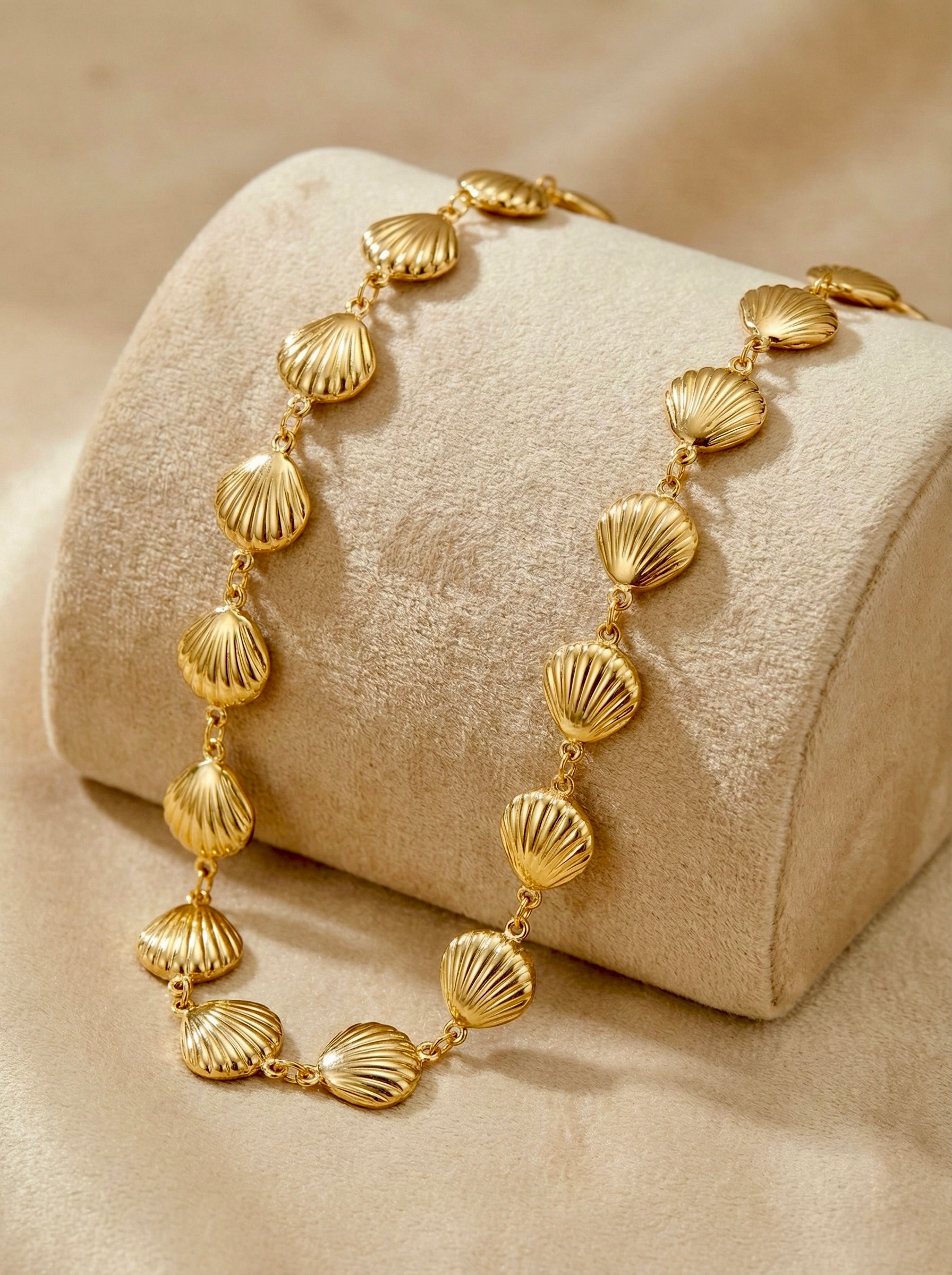 Sephira shell link statement necklace in anti-tarnish gold finish for women by Sajheera