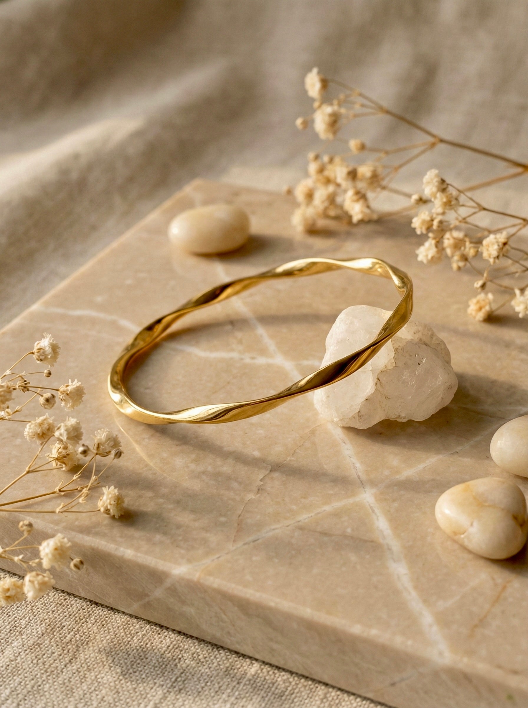 Twylia Twist gold bangle bracelet with anti-tarnish finish for women