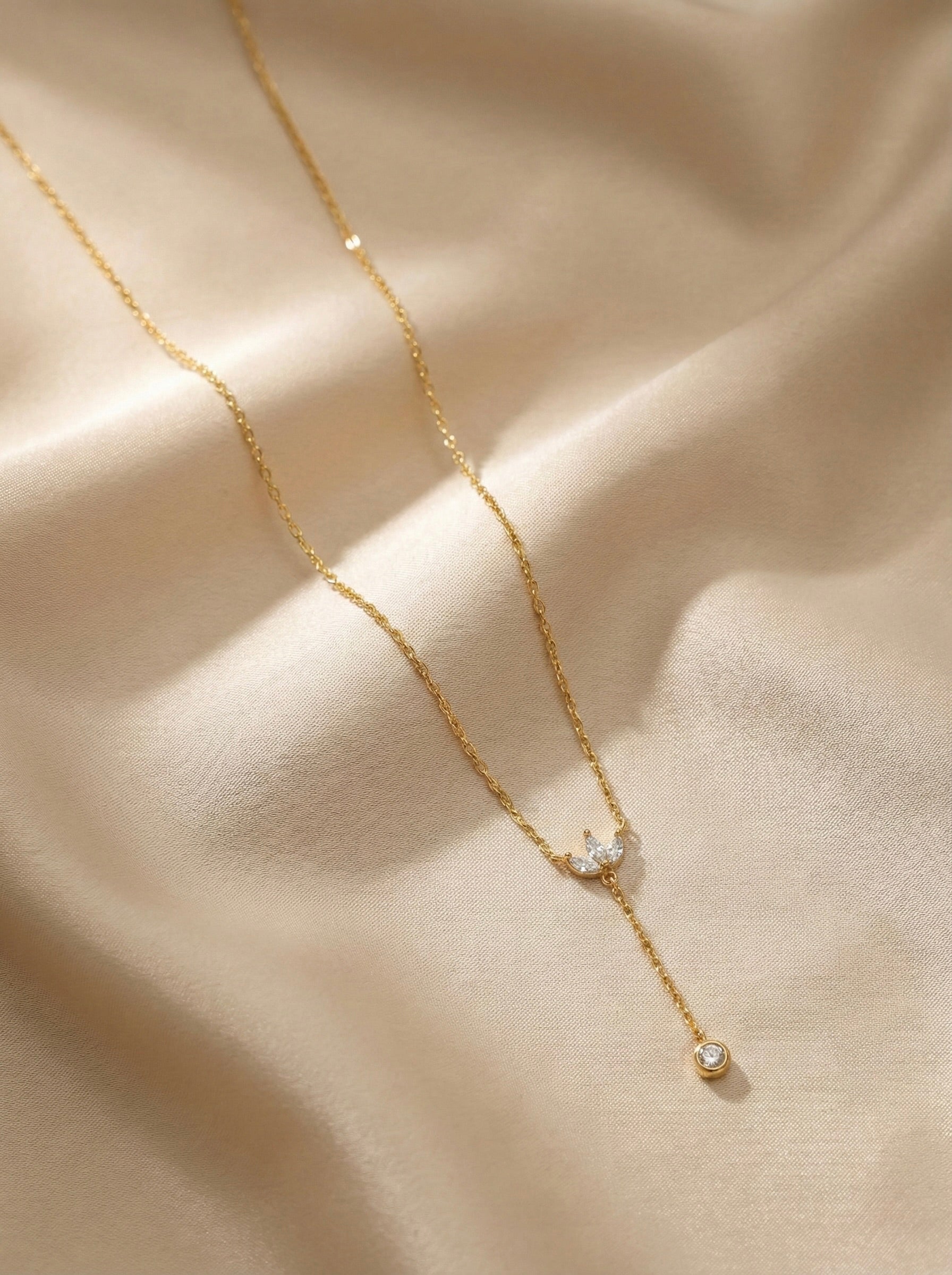 Velisse Dropline gold CZ Y necklace with anti-tarnish finish