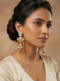 Traditional Indian Bridal White Stone Jhumkas on Model