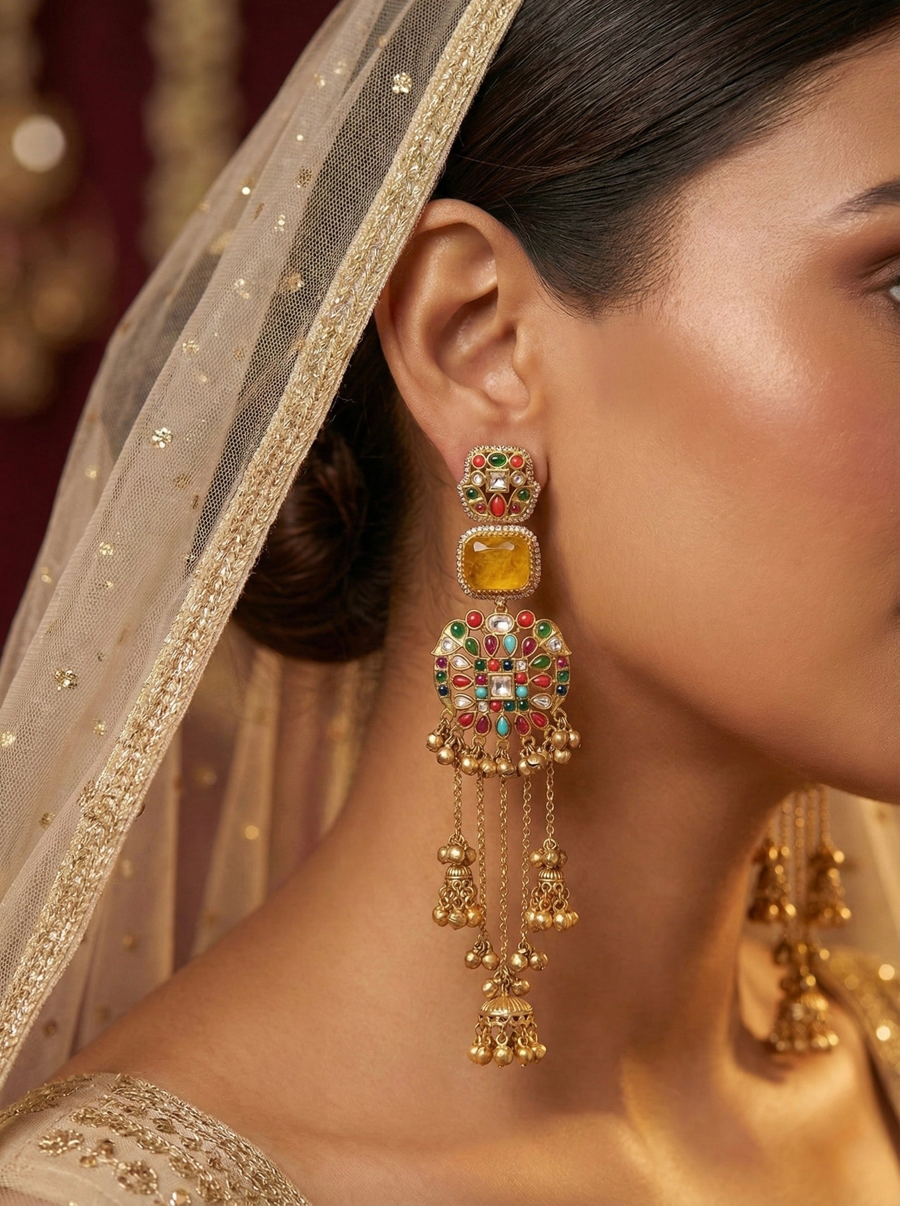 Traditional kundan dangler earrings for weddings & festivals